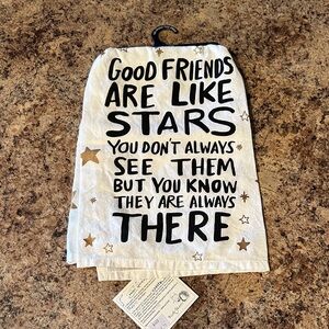 Good Friends Are Like Stars Cotton Kitchen Towel - White with Black & Gold Print